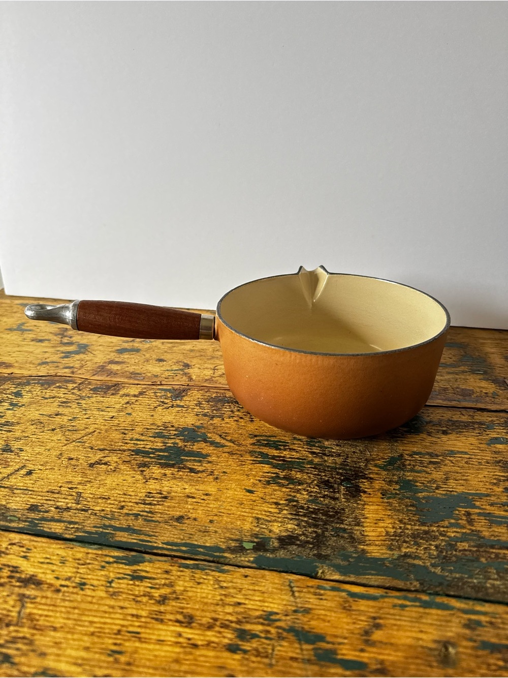 Le Creuset Brown Enamel Pouring Saucepan with Wooden Handle